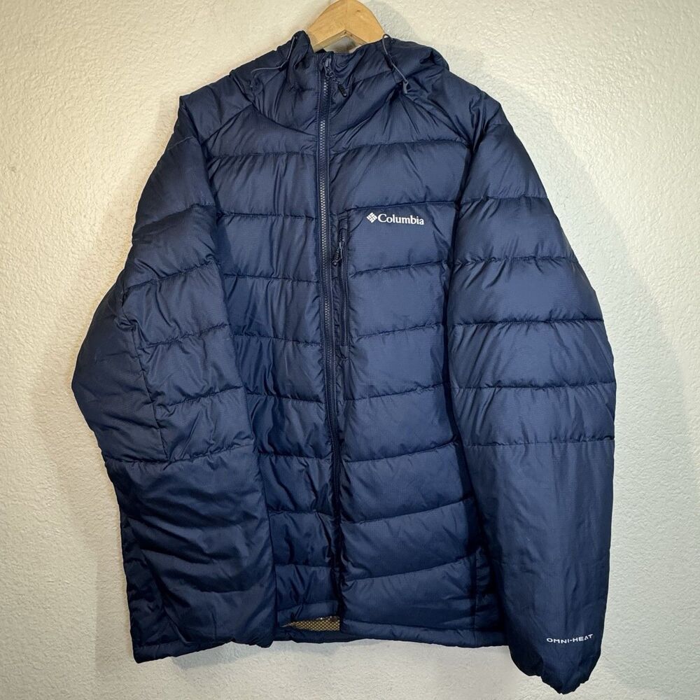Columbia Puffer Jacket Omni-Heat Infinity Blue Gold Hooded Insulated Women 1X